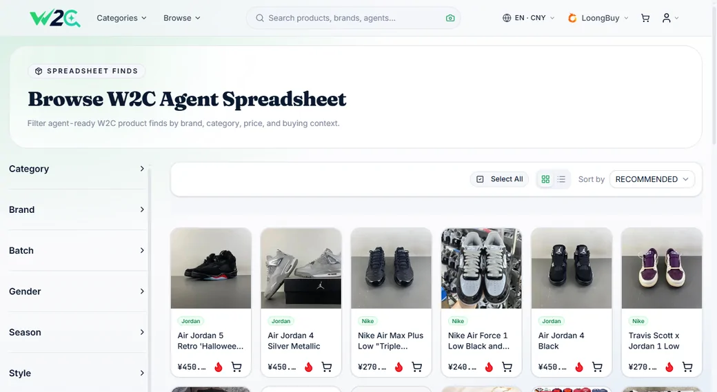 Rows of product cards on the spreadsheet, each leading with its own photograph